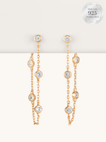 Trio Bazel Set Gold Chain Earrings