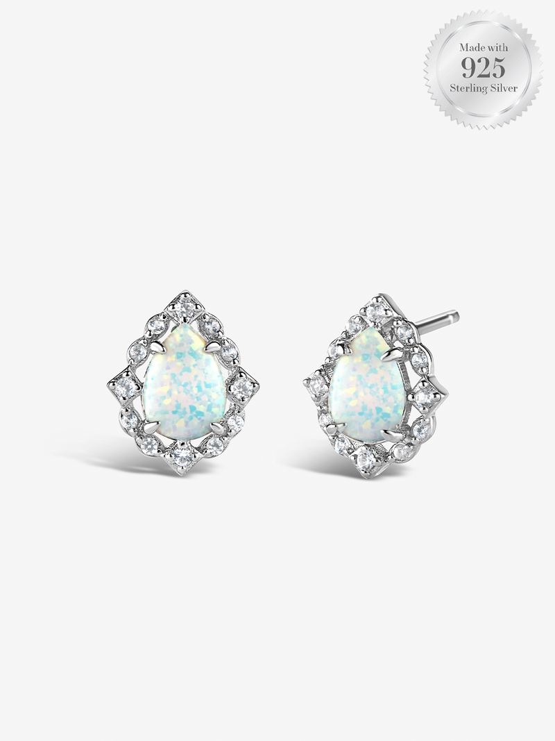 Pear Opal Halo Stud Earrings