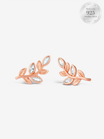 Curved Leaf Rose Gold Stud Earrings