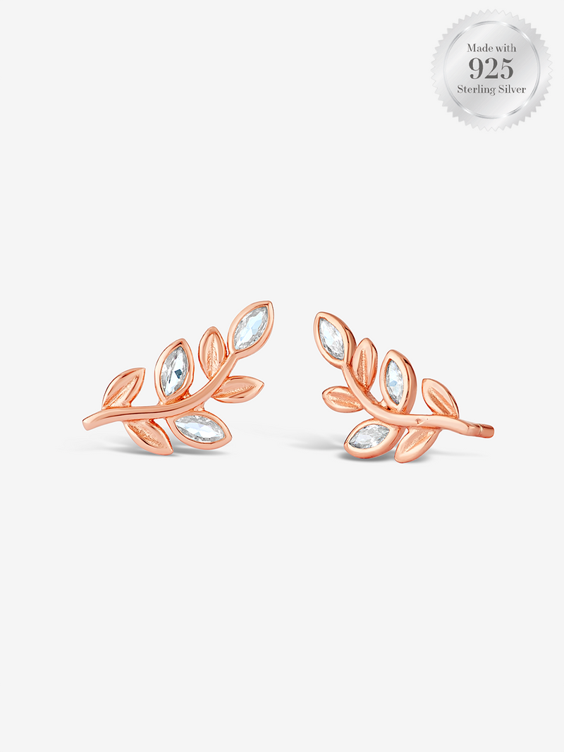 Curved Leaf Rose Gold Stud Earrings
