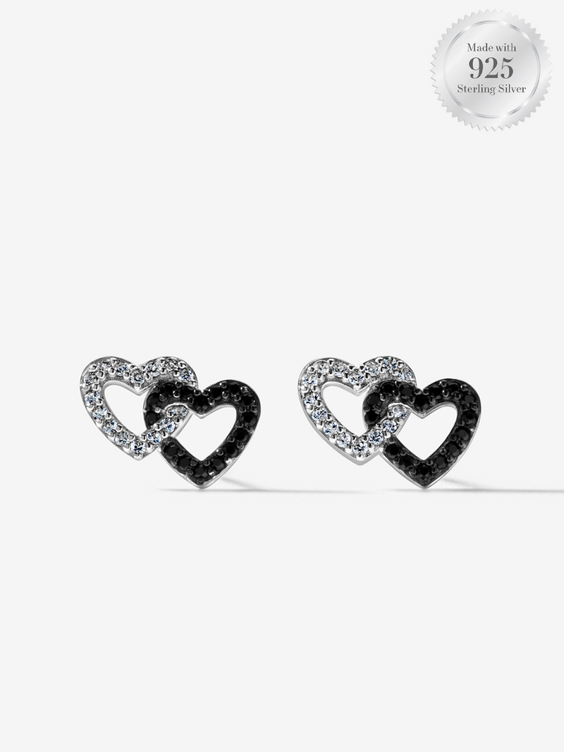 Interlocking Black & White Pavé Heart Stud Earrings