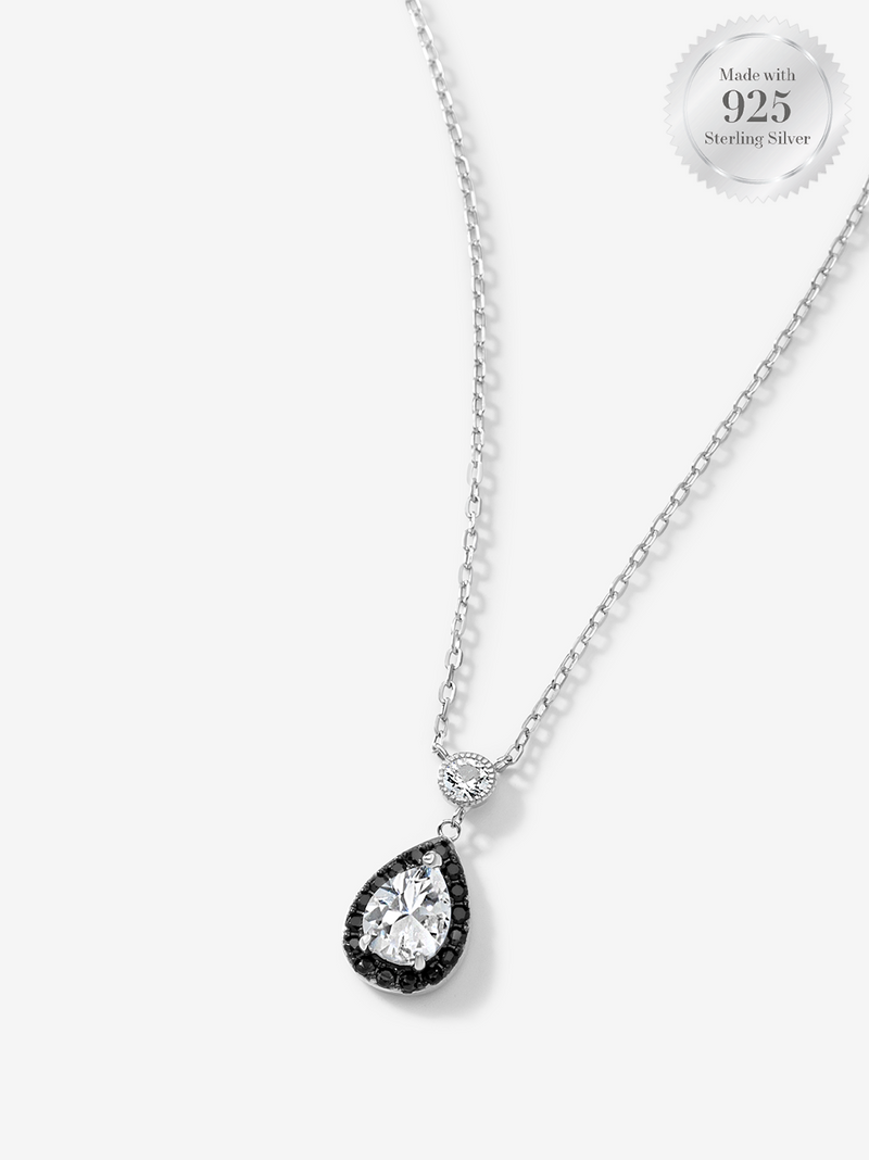 Sparkling Pear Black & White Halo Necklace