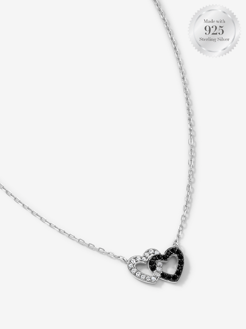 Interlocking Black & White Pave Heart Necklace